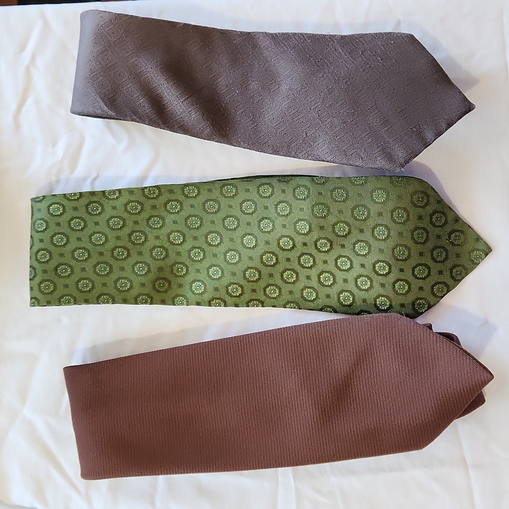 Vintage ties, set of 3, green and brown, 3 1/2" wide